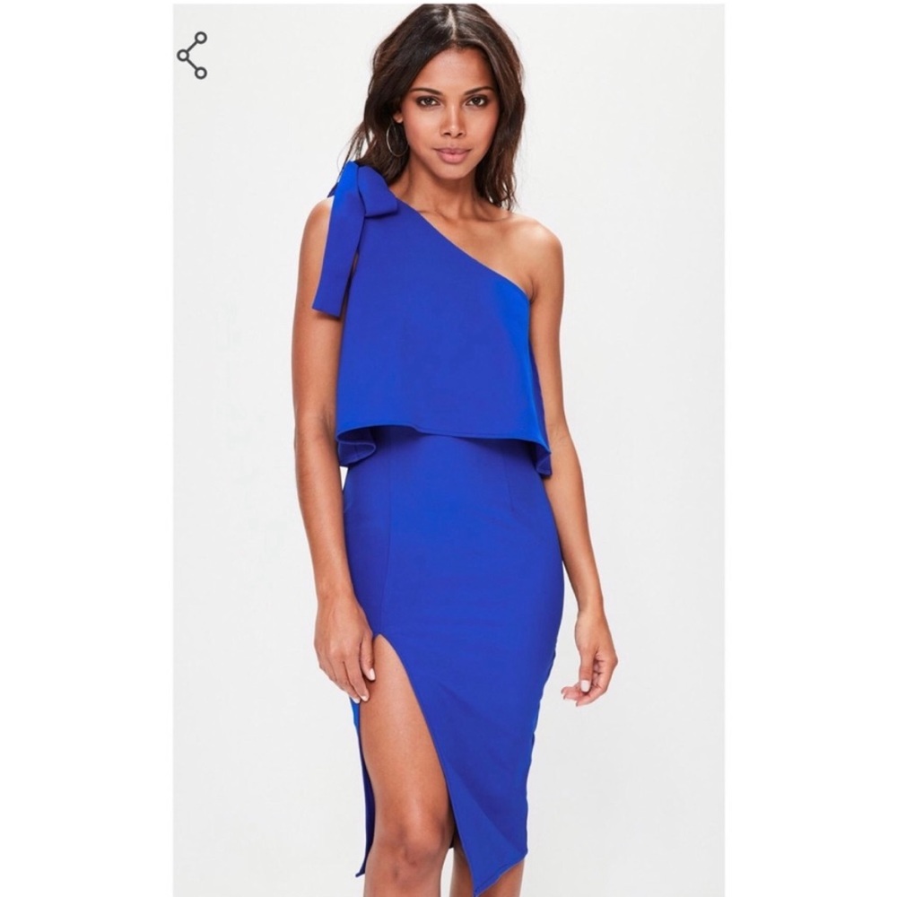 Royal blue one shoulder midi dress NWT
